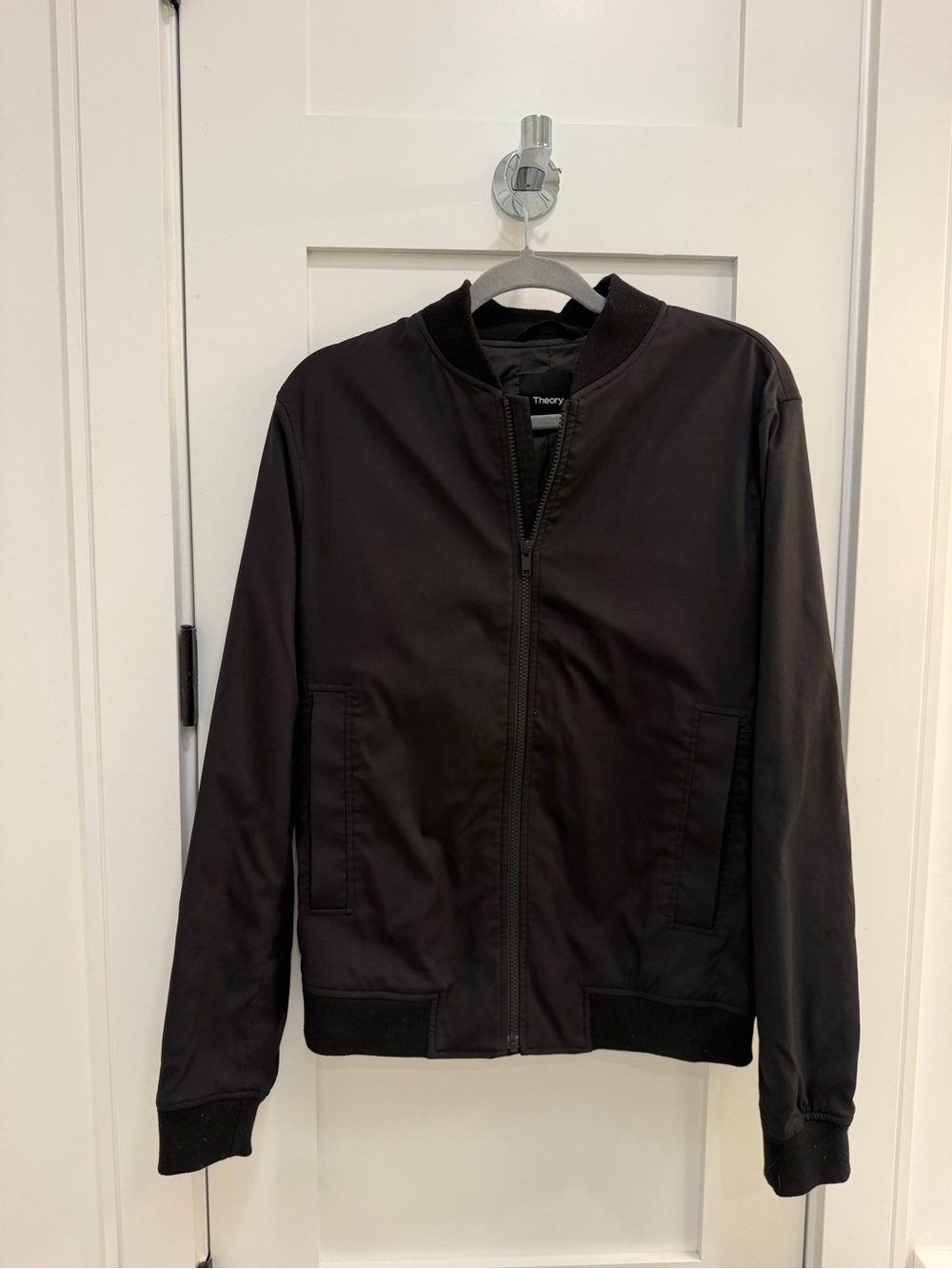 Theory Men's Black Bomber Jacket - Minimal Zip Front